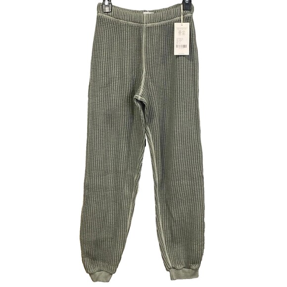 MATE THE LABEL WOMEN'S ORGANIC COTTON WAFFLE KNIT JOGGER SAGE GREEN NWT - Picture 4 of 5